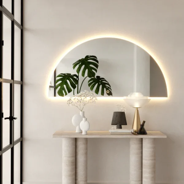 Half Moon Wall Mirror with Backlit LED Light